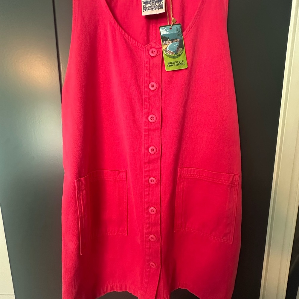 Jungmaven Bright Coral Button-Front Sleeveless Dress